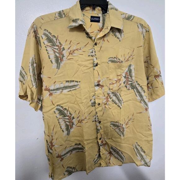 Puritan Shirt Mens Hawaiian leaves with feathers Medium‎ Made In Korea - Picture 1 of 10